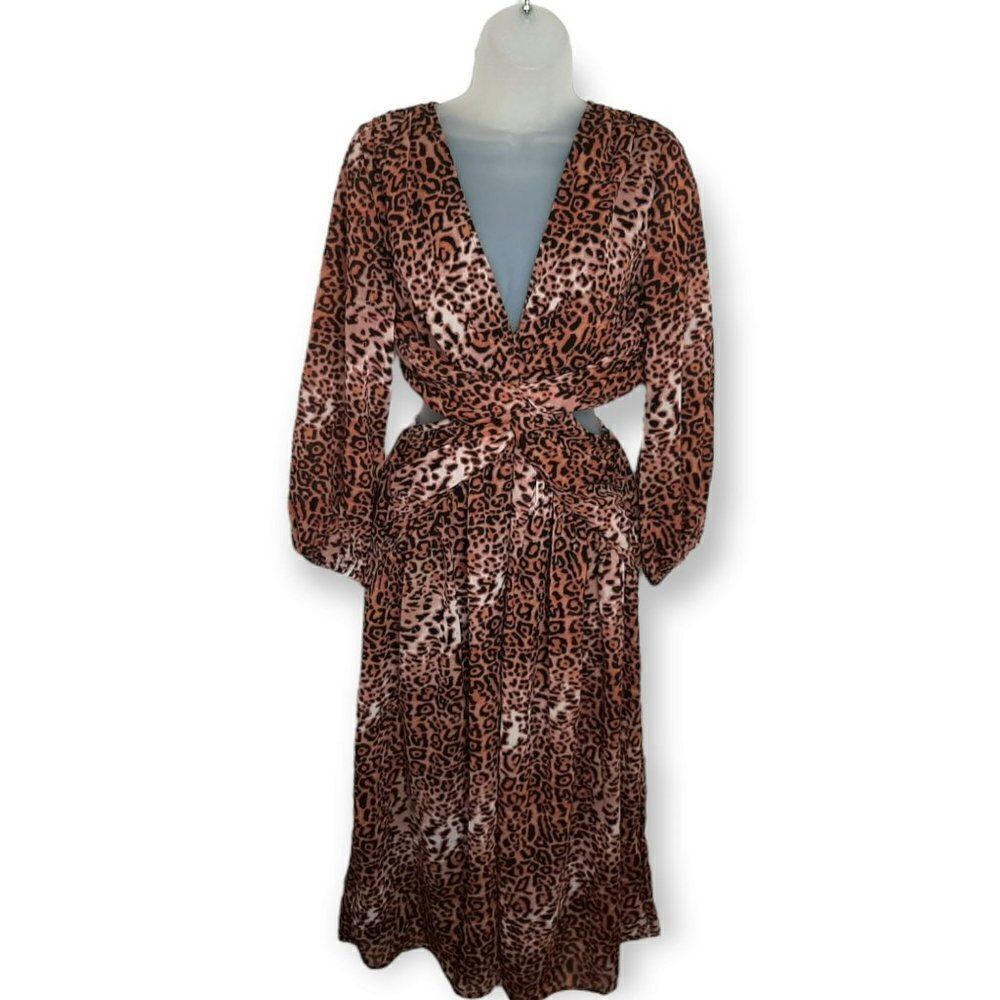 Anthropologie Ranna Gill Motif Leopard Print Cutout Midi Dress sz S NWT - Picture 3 of 9